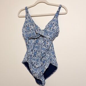 Blue Floral Women Swim One Piece